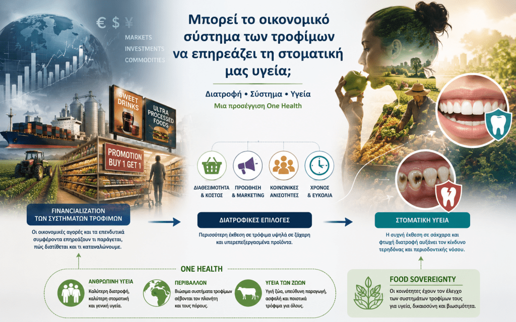 Οικονομικό σύστημα τροφίμων και στοματική υγεία | One Health Οικονομικό σύστημα τροφίμων και στοματική υγεία – financialization, διατροφικές επιλογές, κοινωνικές ανισότητες, Food Sovereignty και One Health.