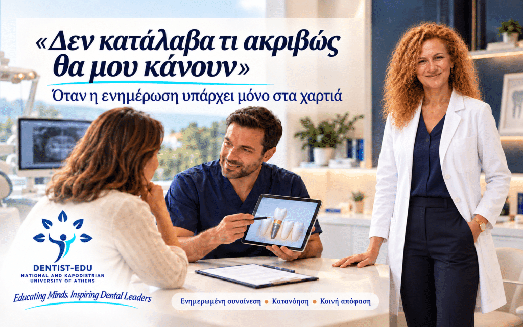 Ενημερωμένη συγκατάθεση: πέρα από την υπογραφή Αφίσα για την ενημερωμένη συγκατάθεση στην οδοντιατρική και την κατανόηση της θεραπείας από τον ασθενή.