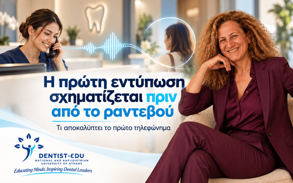 Το πρώτο τηλεφώνημα στο οδοντιατρείο Επικοινωνία με ασθενή στο πρώτο τηλεφώνημα προς το οδοντιατρείο.